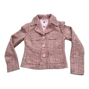 Gap Vintage 2005 Pink Tweed Wool Blend Blazer Jacket Womens Size 1 Fall 05 Retro